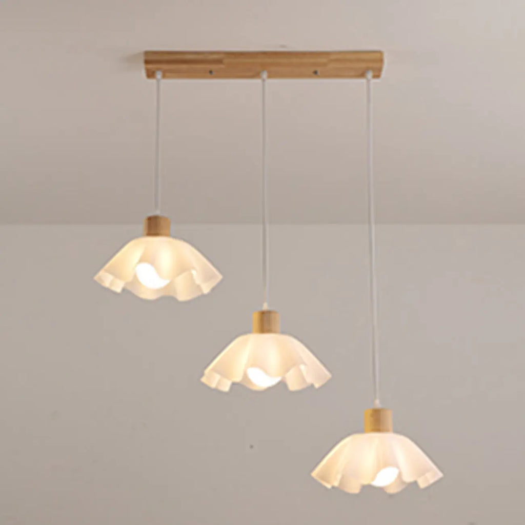 Suspension moderne à 3 lumières en bois et verre pour îlot de cuisine