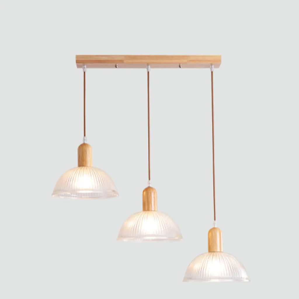 Suspension moderne à 3 lumières en bois et verre pour îlot de cuisine