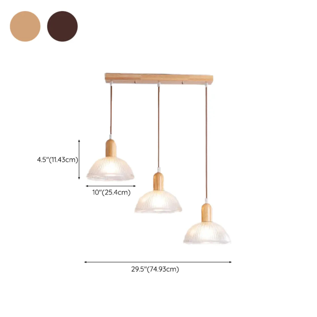 Suspension moderne à 3 lumières en bois et verre pour îlot de cuisine