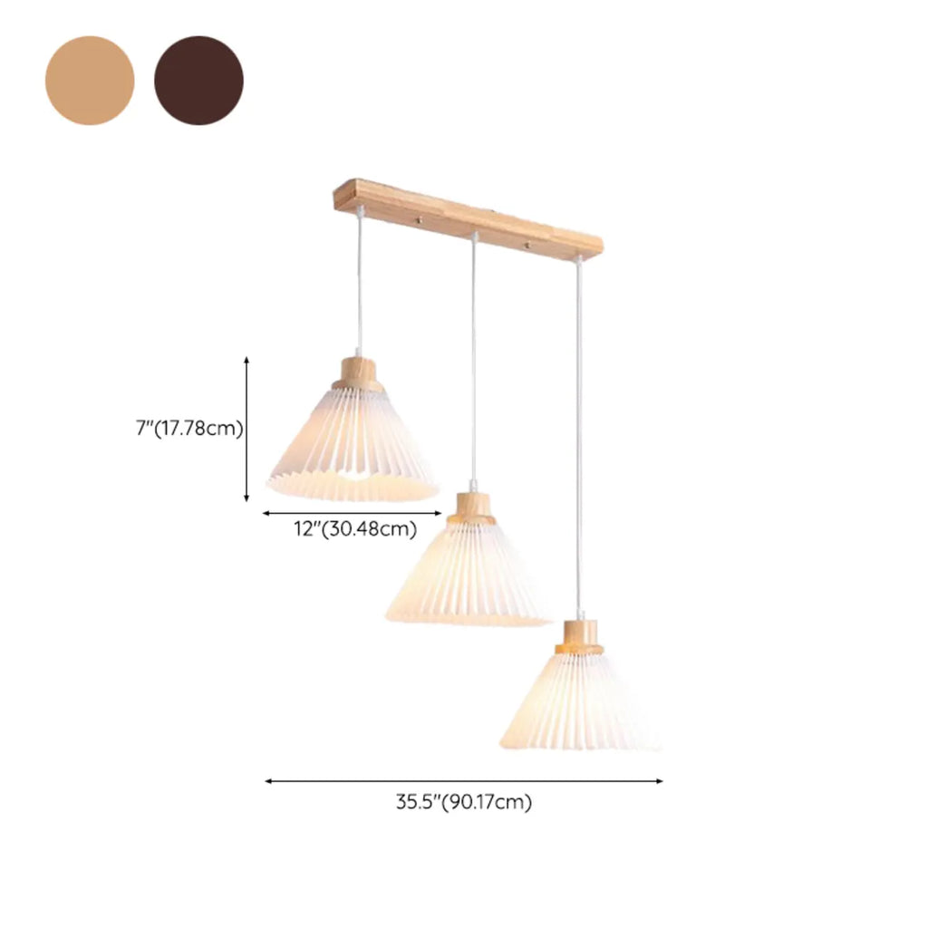 Suspension moderne à 3 lumières en bois et verre pour îlot de cuisine