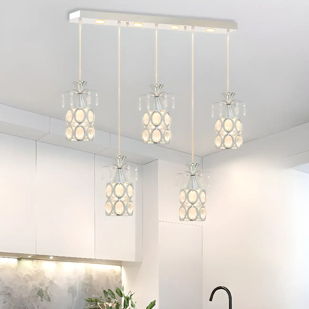 Suspension élégante cylindrique en cristal pour îlot de cuisine avec projecteur