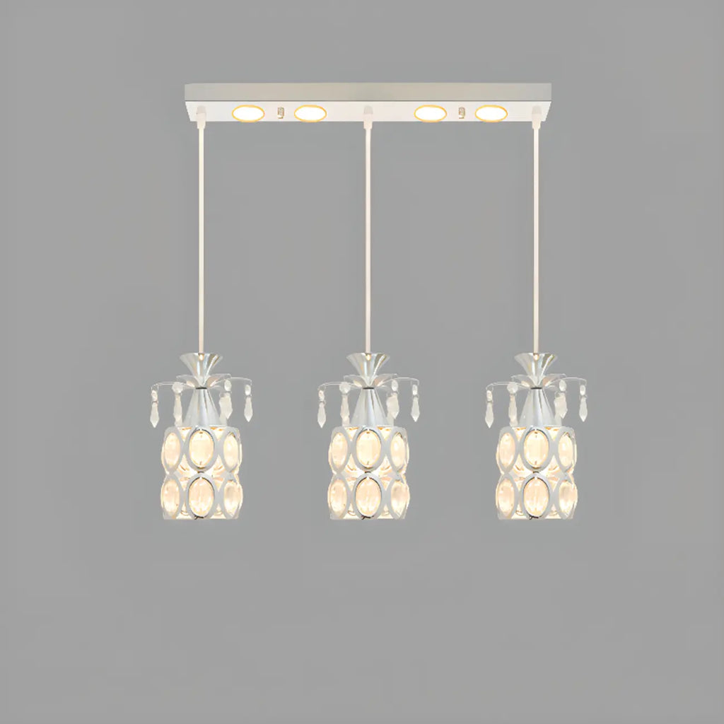 Suspension élégante cylindrique en cristal pour îlot de cuisine avec projecteur