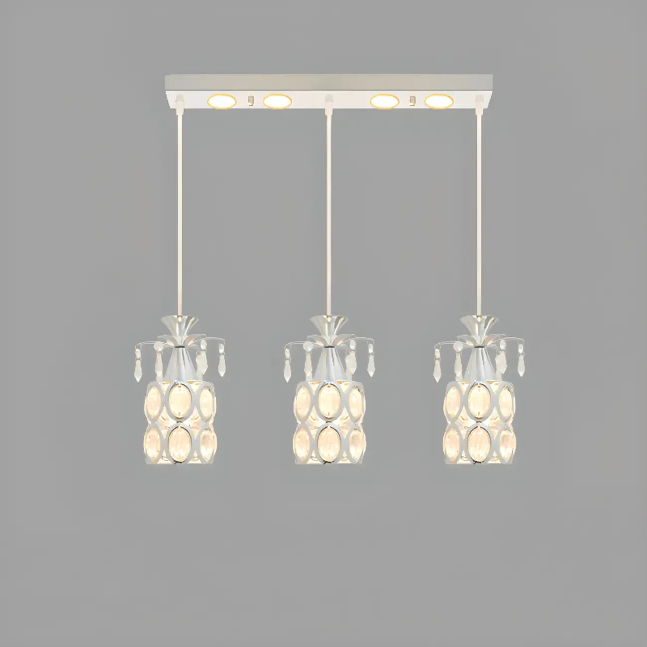 Suspension élégante cylindrique en cristal pour îlot de cuisine avec projecteur
