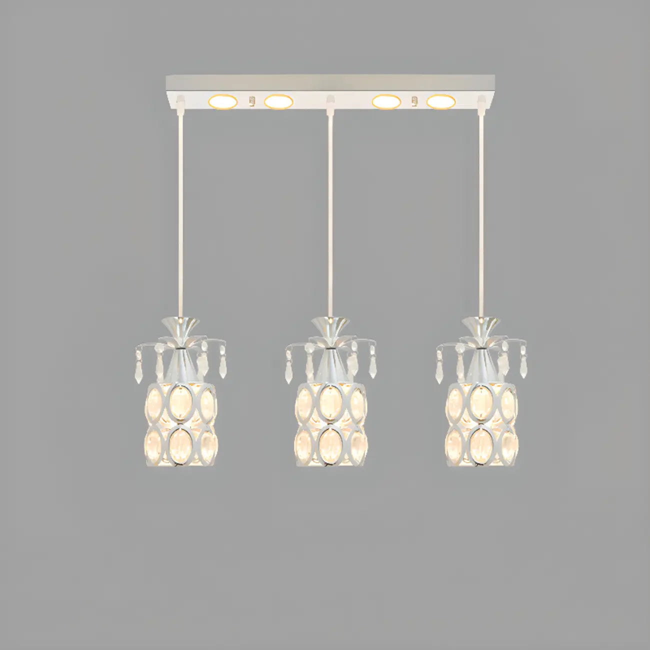 Suspension élégante cylindrique en cristal pour îlot de cuisine avec projecteur