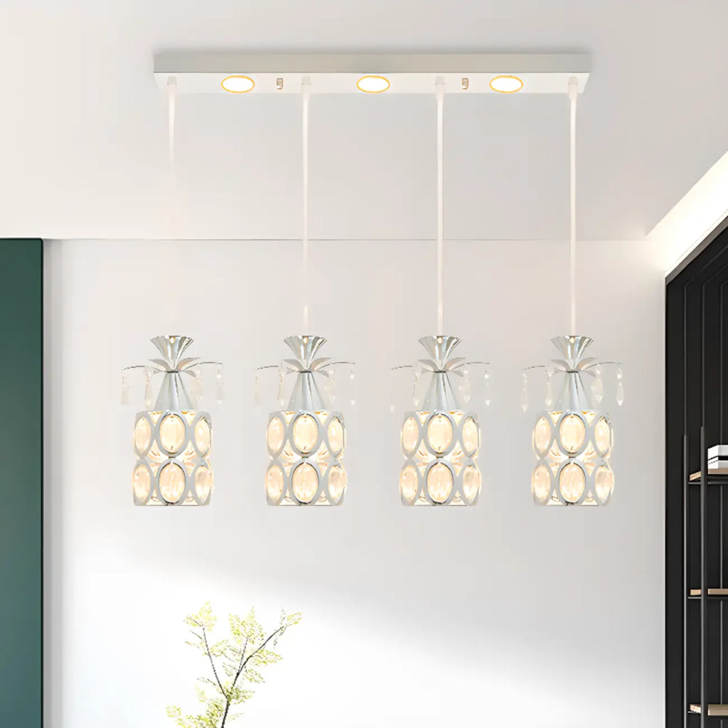 Suspension élégante cylindrique en cristal pour îlot de cuisine avec projecteur