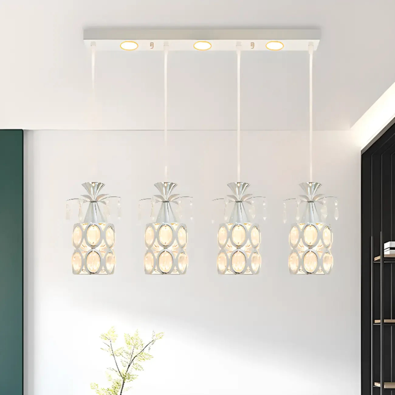 Suspension élégante cylindrique en cristal pour îlot de cuisine avec projecteur