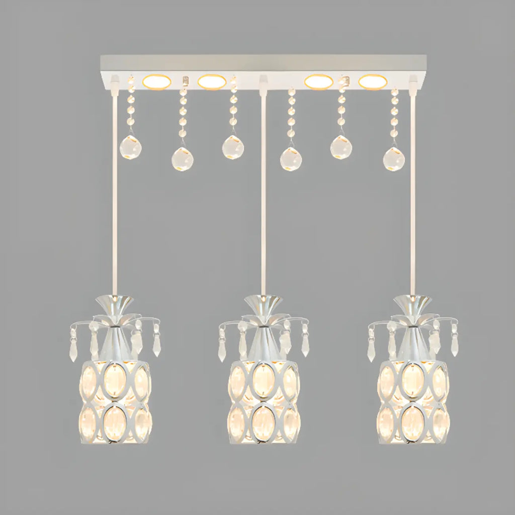 Suspension élégante cylindrique en cristal pour îlot de cuisine avec projecteur