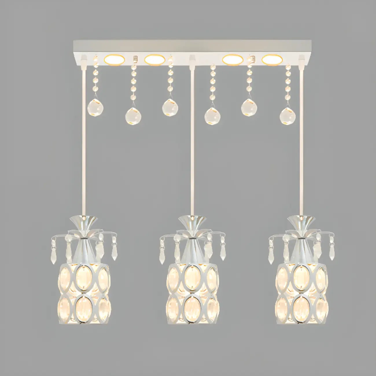 Suspension élégante cylindrique en cristal pour îlot de cuisine avec projecteur