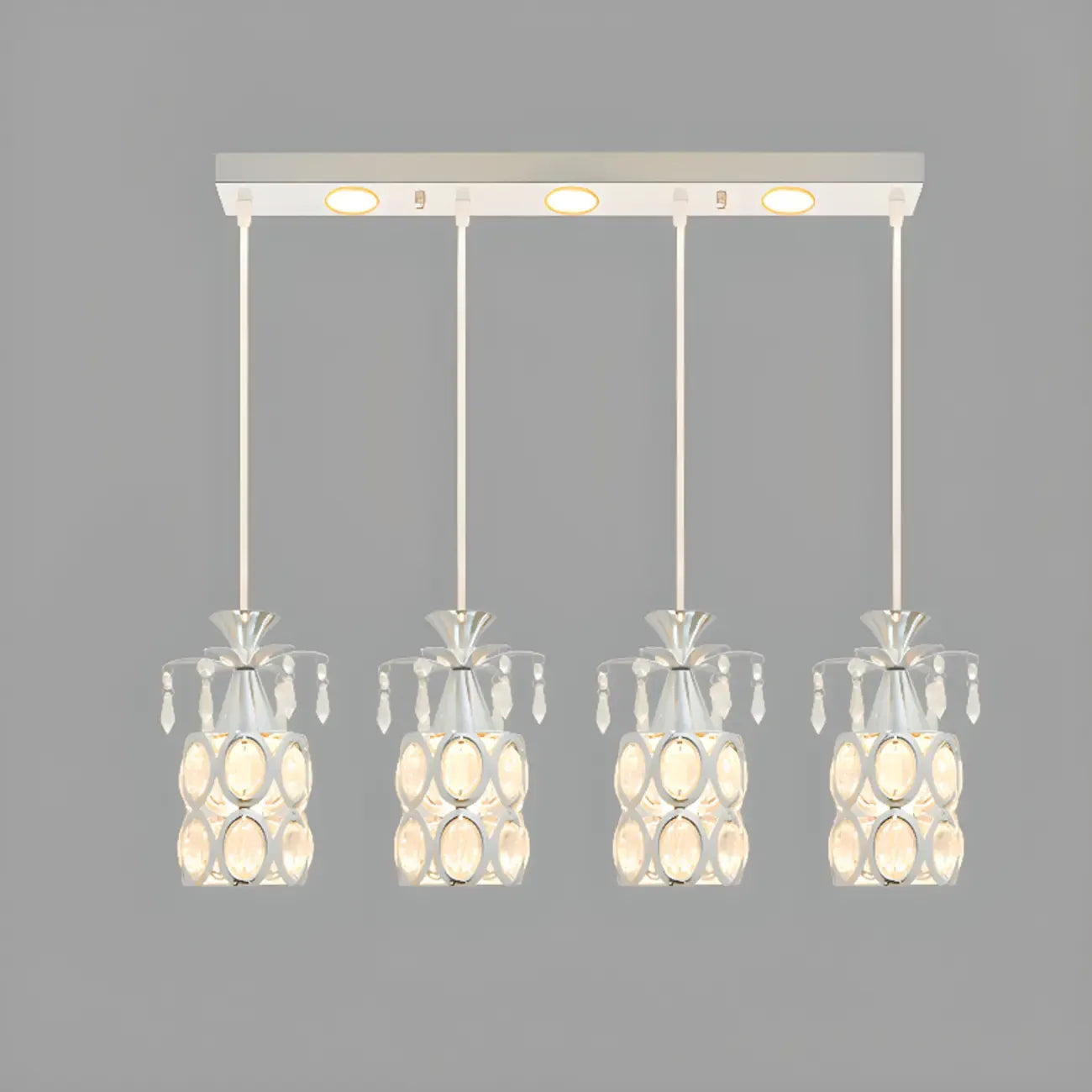 Suspension élégante cylindrique en cristal pour îlot de cuisine avec projecteur
