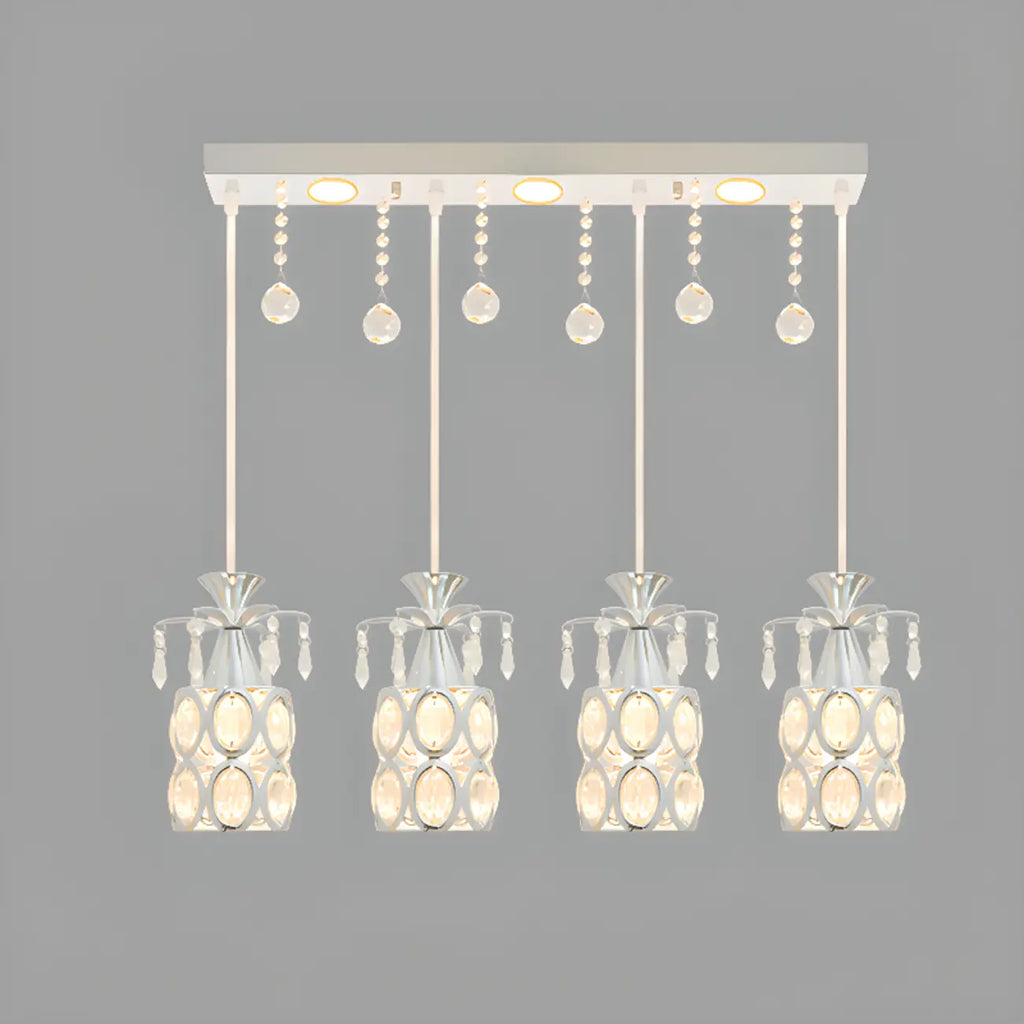 Suspension élégante cylindrique en cristal pour îlot de cuisine avec projecteur