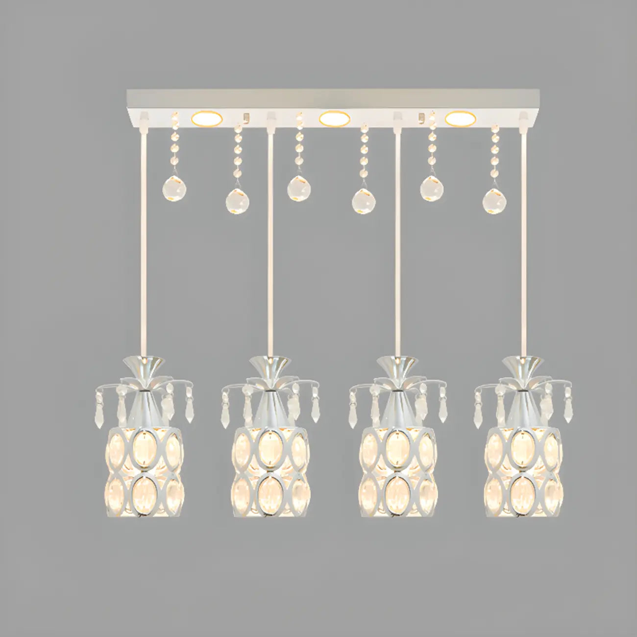 Suspension élégante cylindrique en cristal pour îlot de cuisine avec projecteur