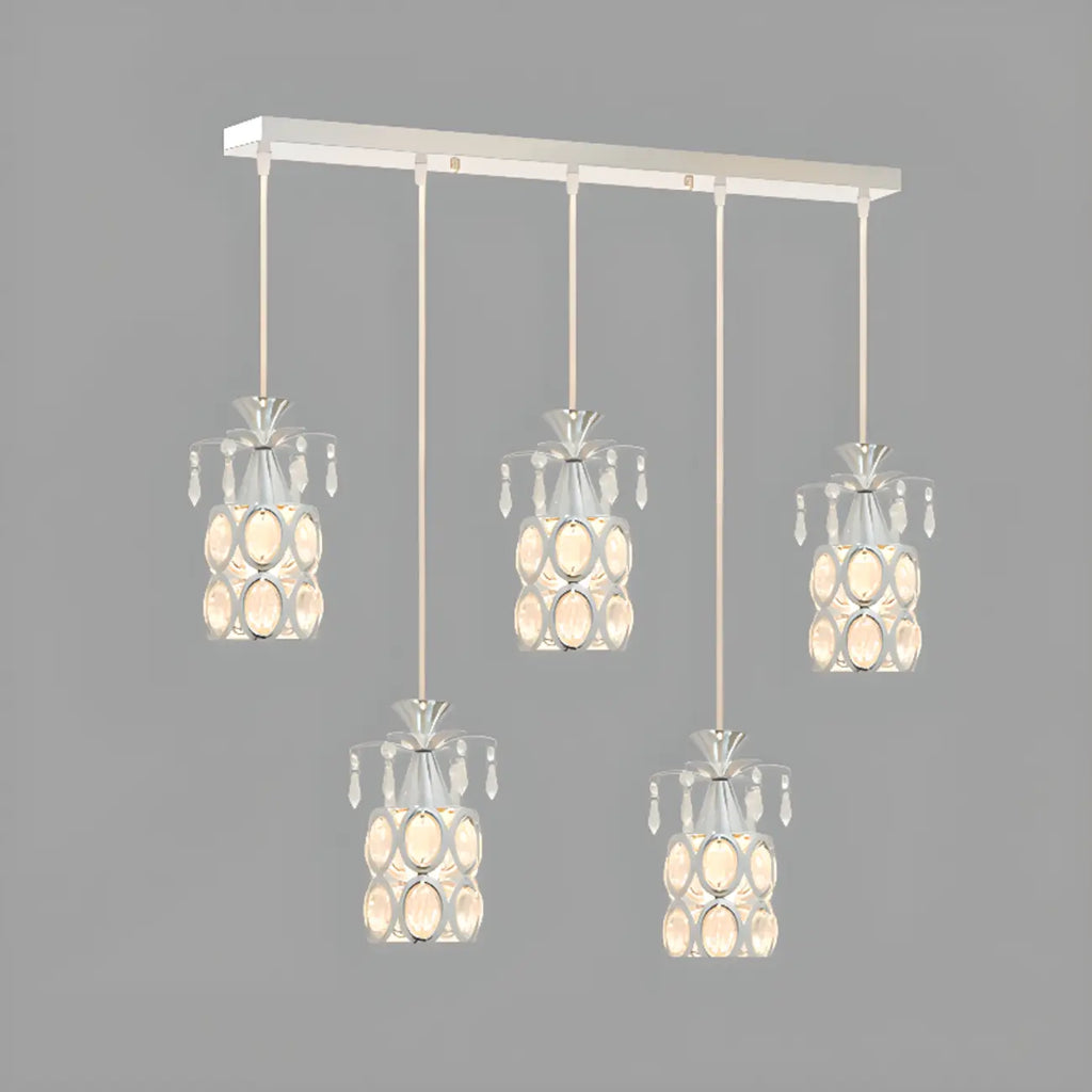 Suspension élégante cylindrique en cristal pour îlot de cuisine avec projecteur