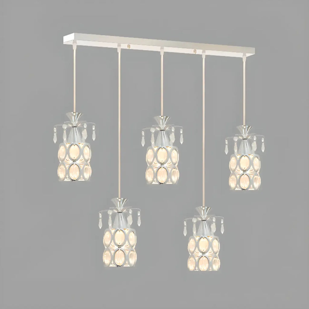 Suspension élégante cylindrique en cristal pour îlot de cuisine avec projecteur