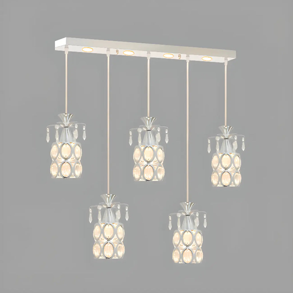 Suspension élégante cylindrique en cristal pour îlot de cuisine avec projecteur