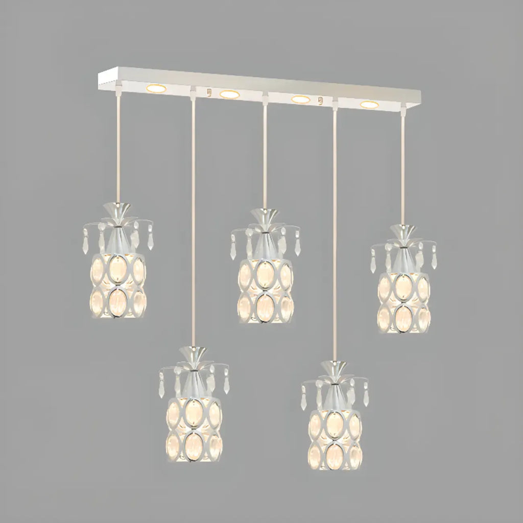 Suspension élégante cylindrique en cristal pour îlot de cuisine avec projecteur
