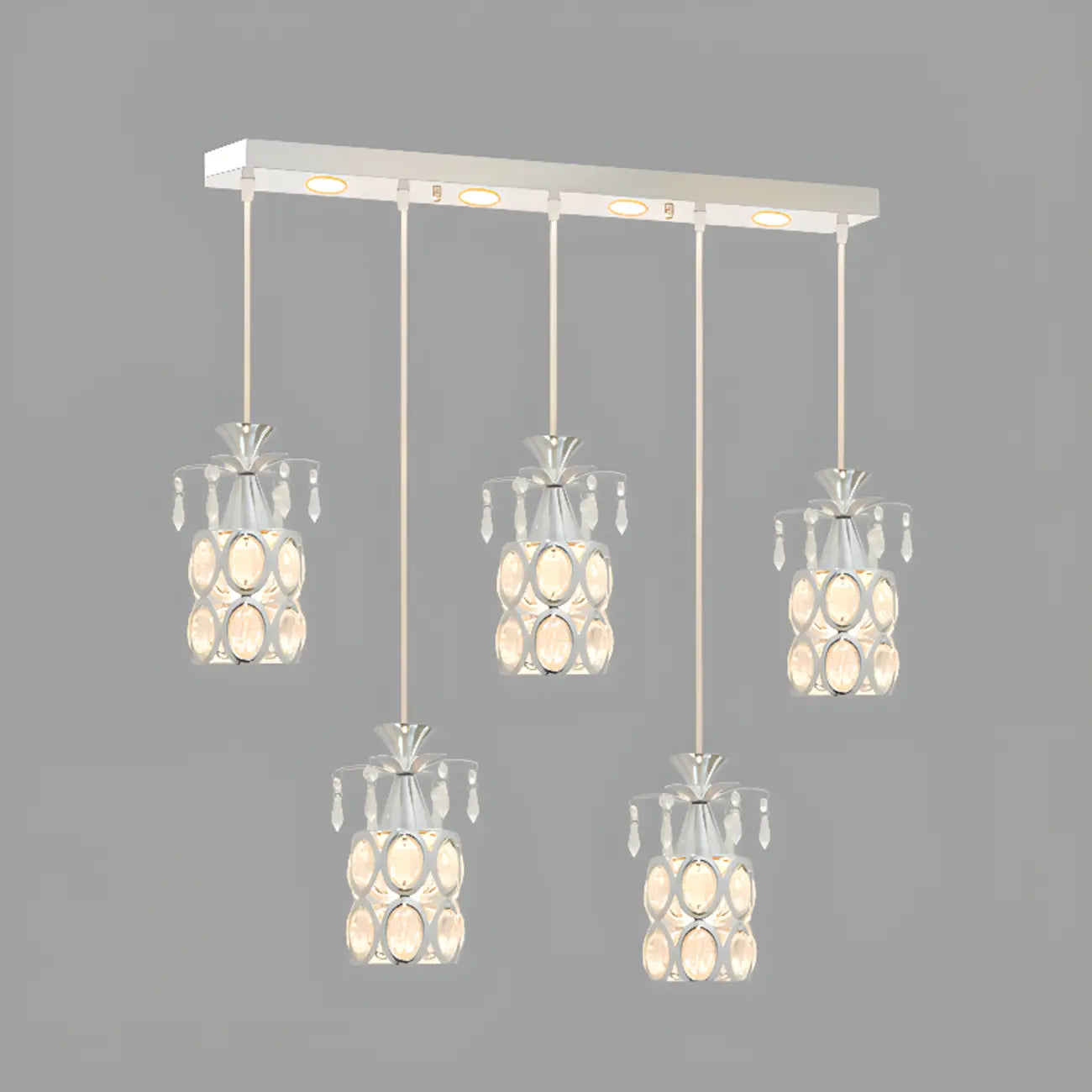 Suspension élégante cylindrique en cristal pour îlot de cuisine avec projecteur