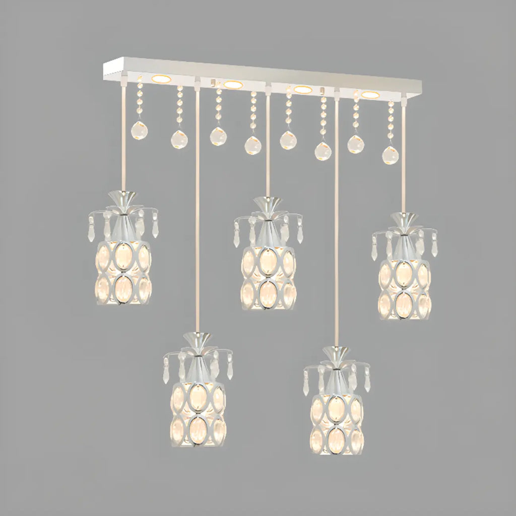 Suspension élégante cylindrique en cristal pour îlot de cuisine avec projecteur