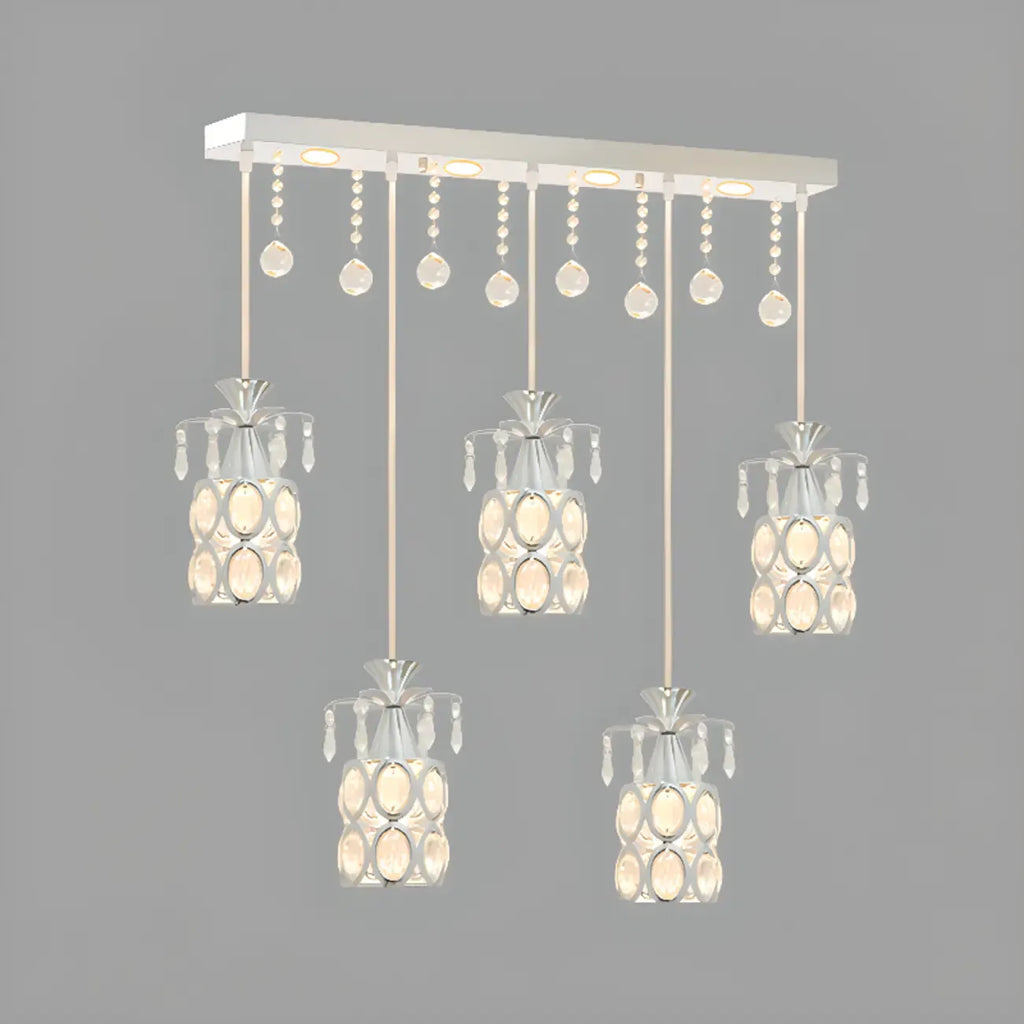 Suspension élégante cylindrique en cristal pour îlot de cuisine avec projecteur