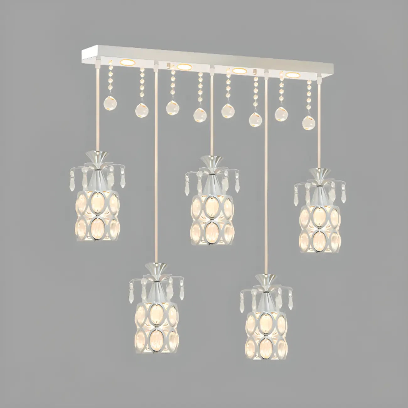 Suspension élégante cylindrique en cristal pour îlot de cuisine avec projecteur