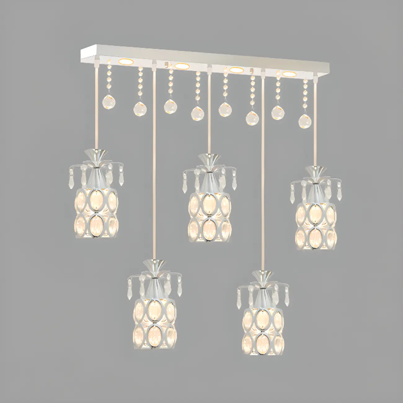 Suspension élégante cylindrique en cristal pour îlot de cuisine avec projecteur