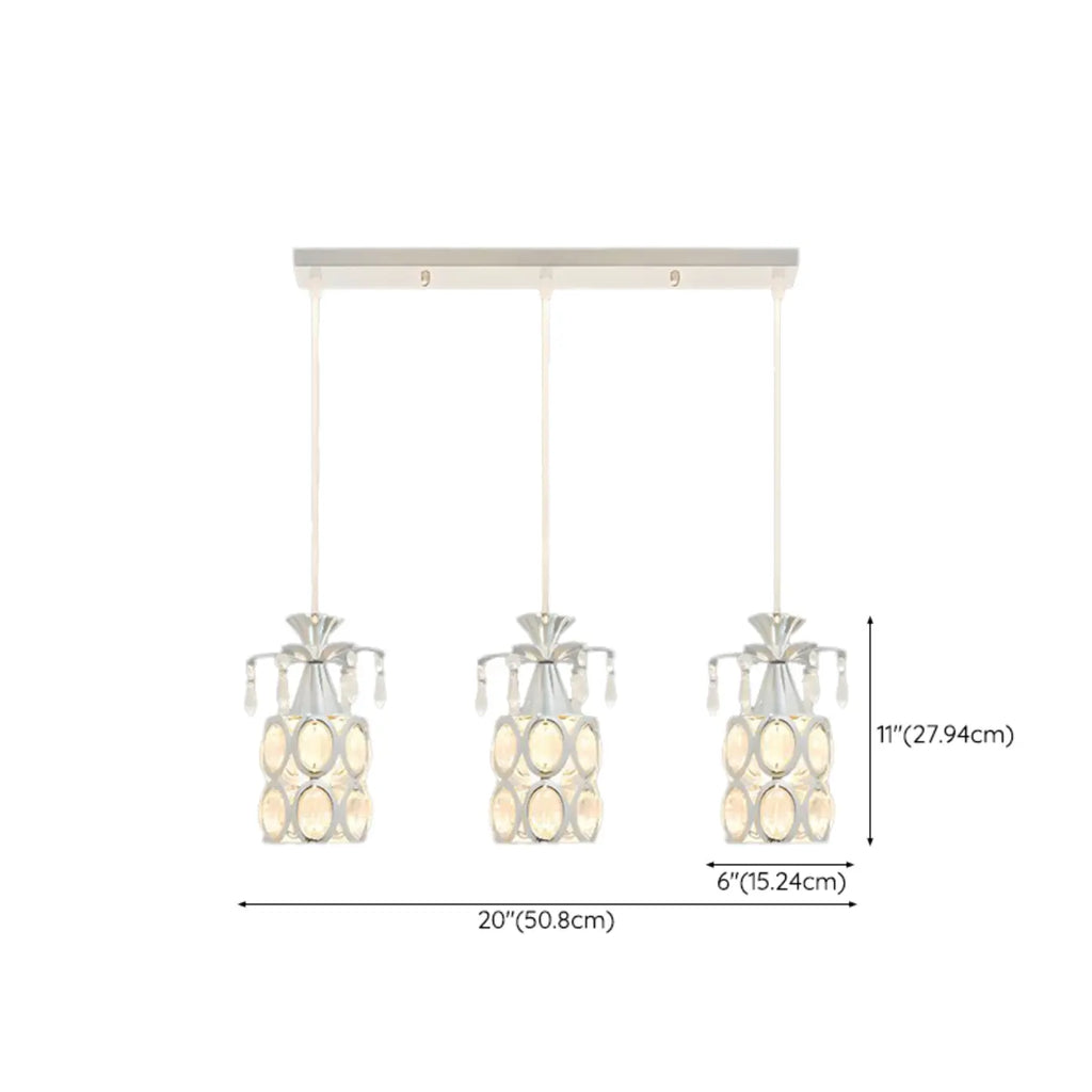 Suspension élégante cylindrique en cristal pour îlot de cuisine avec projecteur