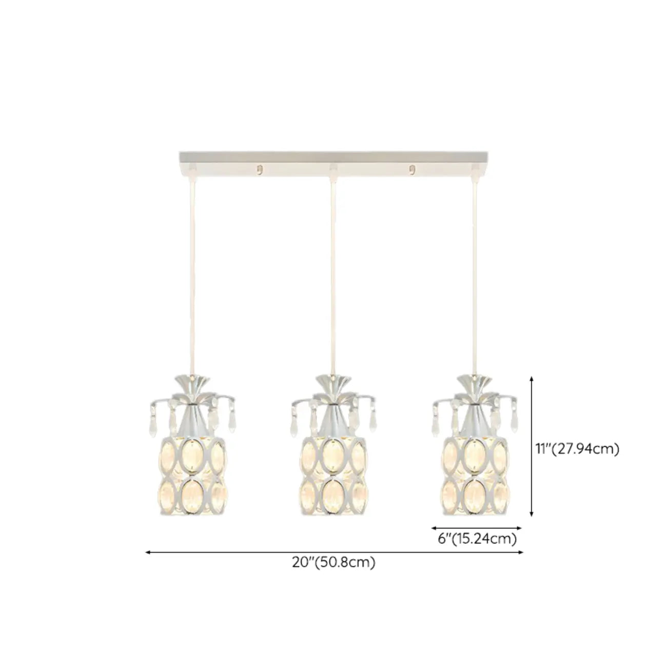 Suspension élégante cylindrique en cristal pour îlot de cuisine avec projecteur
