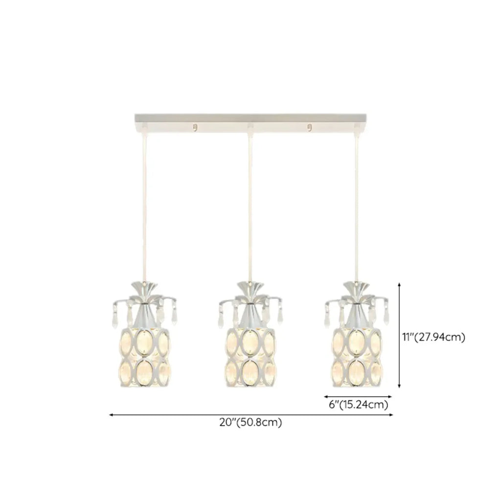 Suspension élégante cylindrique en cristal pour îlot de cuisine avec projecteur