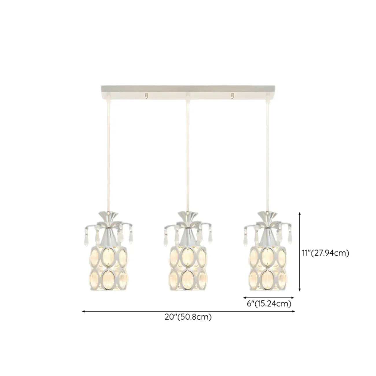 Suspension élégante cylindrique en cristal pour îlot de cuisine avec projecteur