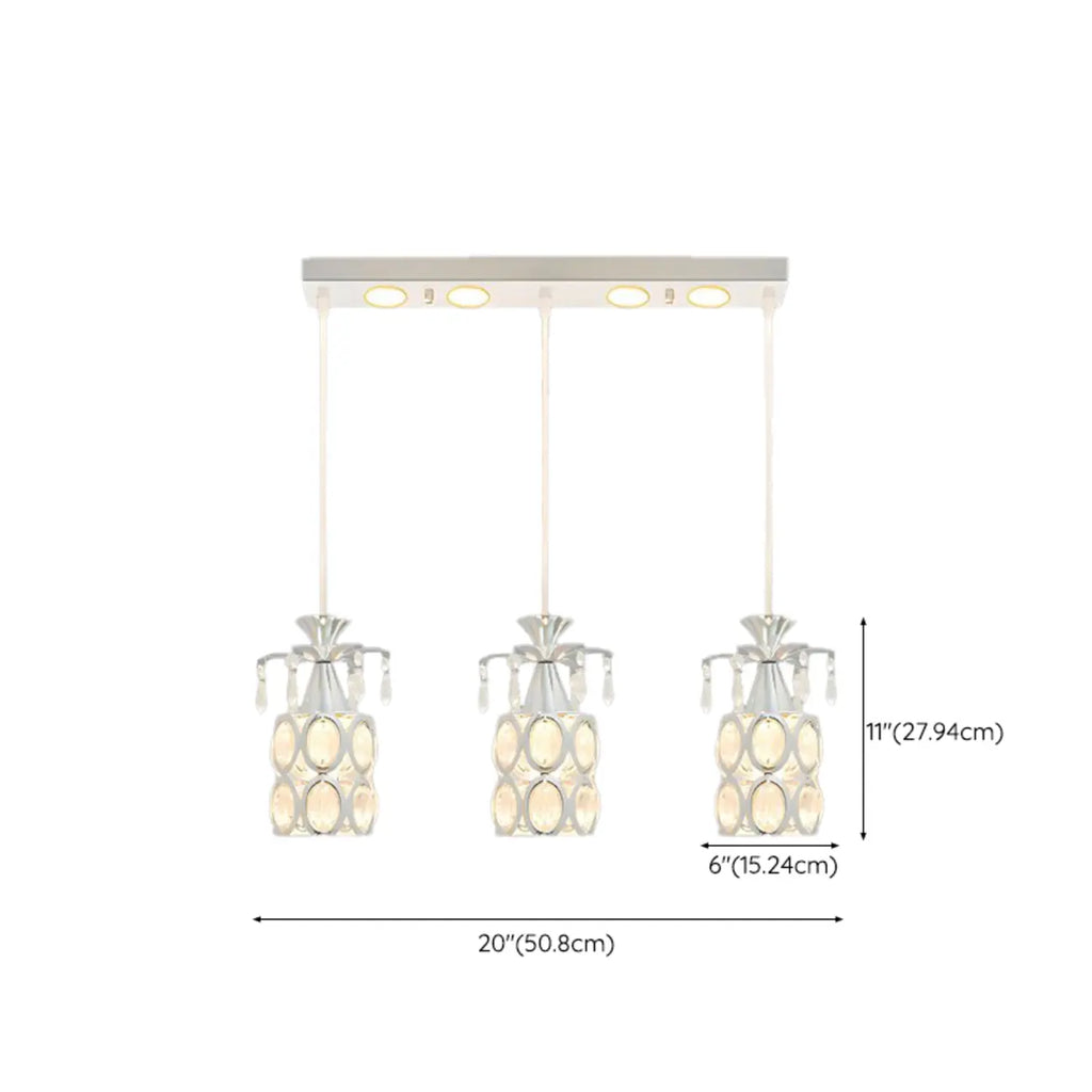 Suspension élégante cylindrique en cristal pour îlot de cuisine avec projecteur