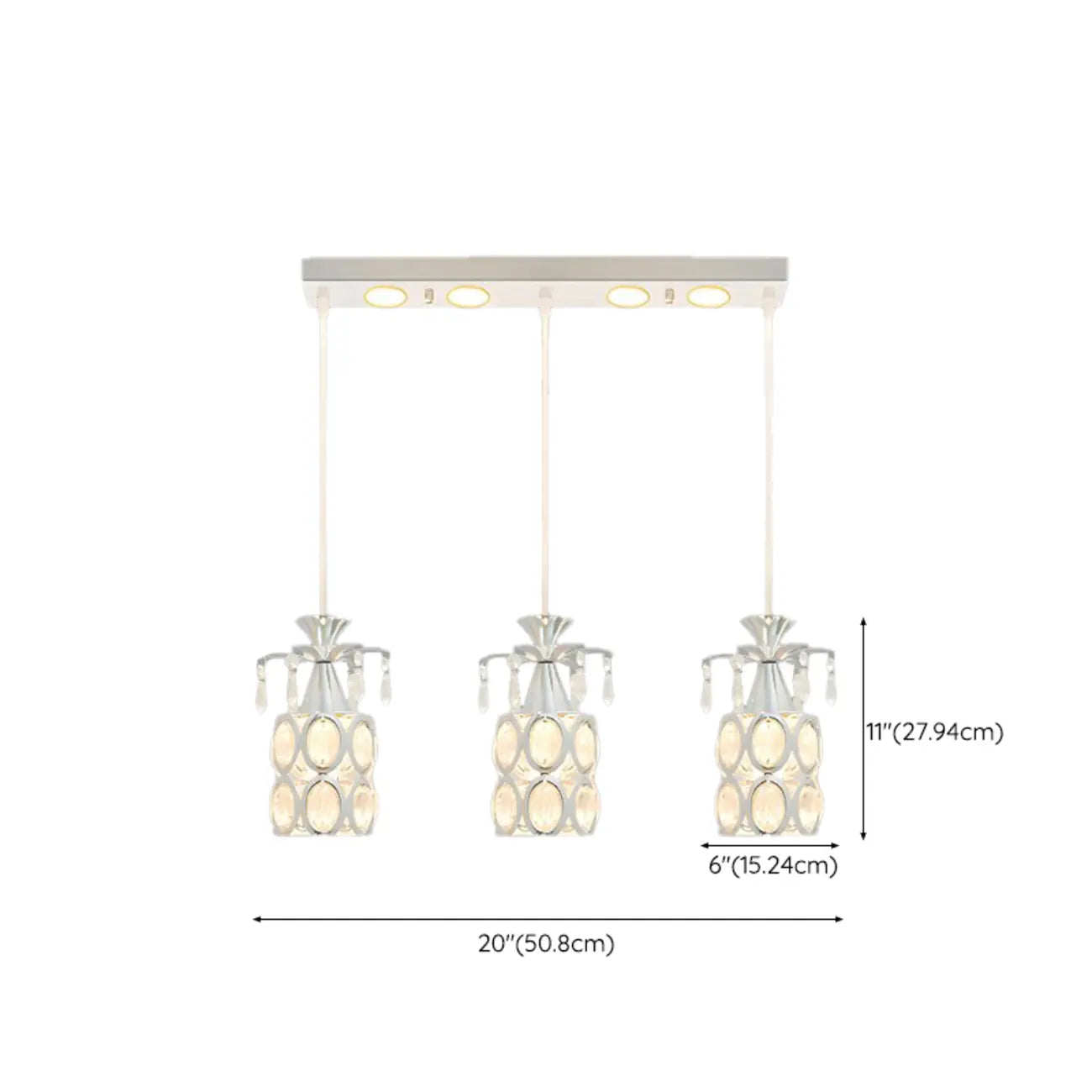 Suspension élégante cylindrique en cristal pour îlot de cuisine avec projecteur