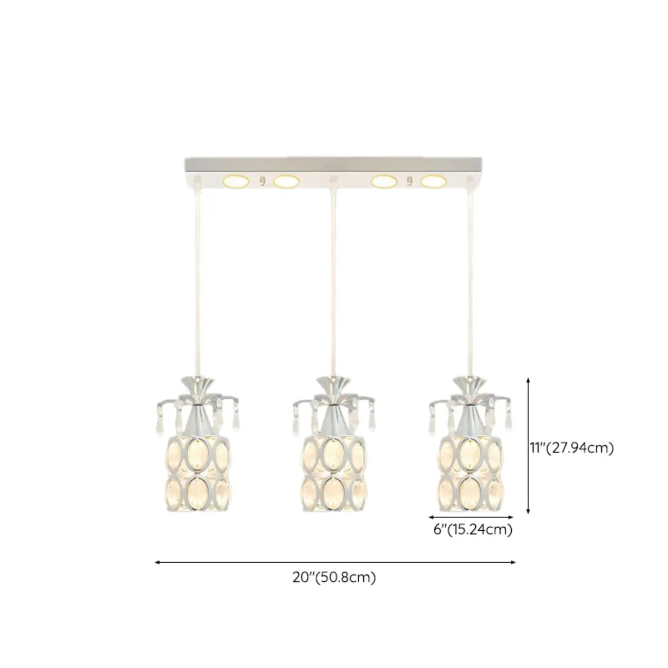 Suspension élégante cylindrique en cristal pour îlot de cuisine avec projecteur