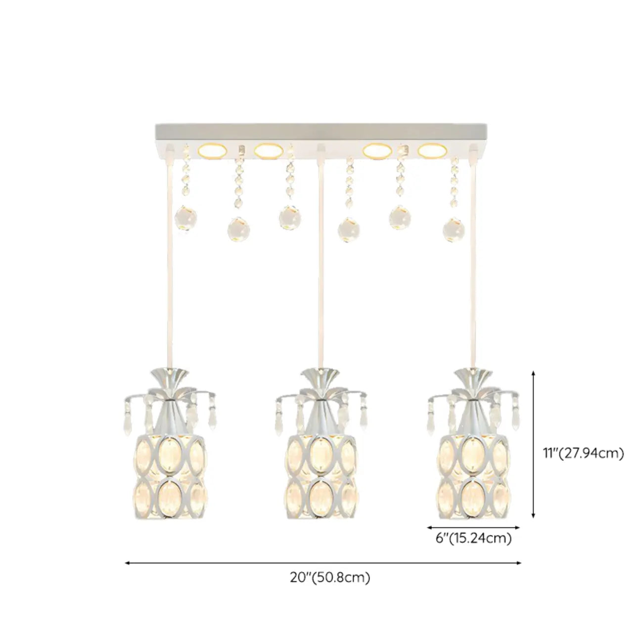 Suspension élégante cylindrique en cristal pour îlot de cuisine avec projecteur