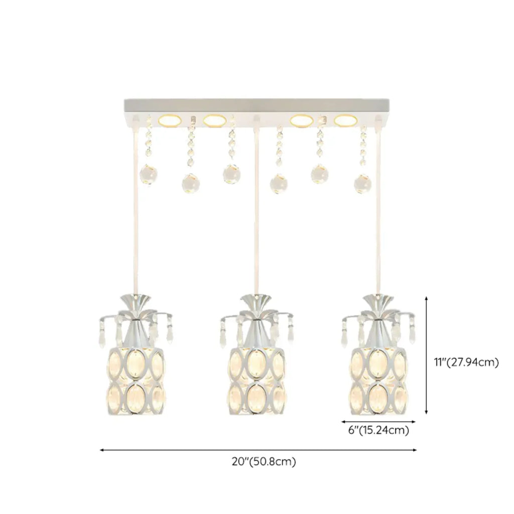 Suspension élégante cylindrique en cristal pour îlot de cuisine avec projecteur