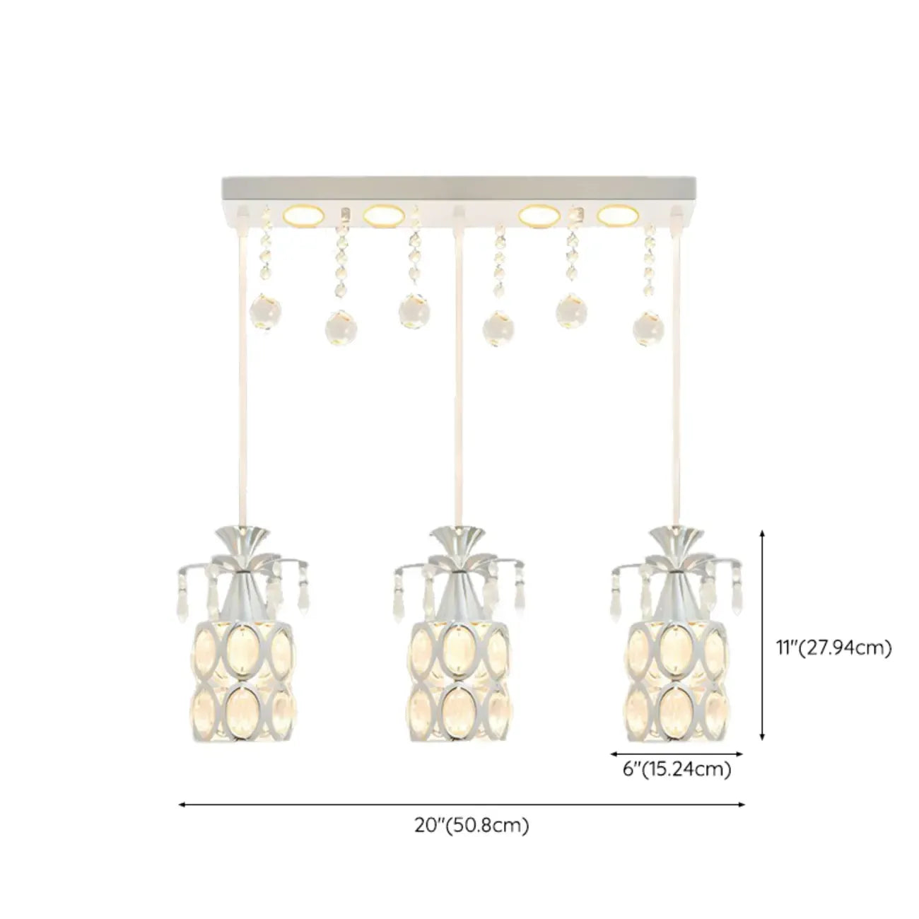 Suspension élégante cylindrique en cristal pour îlot de cuisine avec projecteur