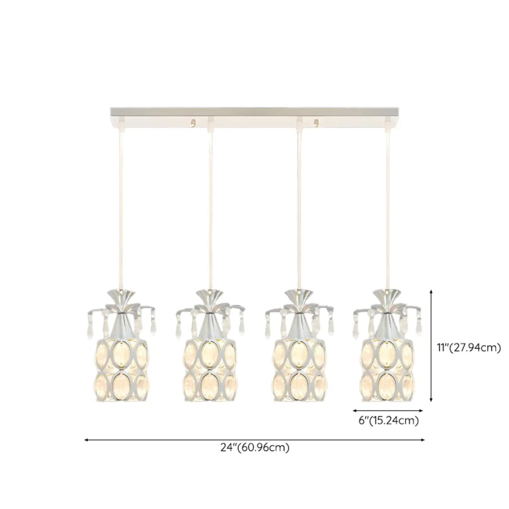 Suspension élégante cylindrique en cristal pour îlot de cuisine avec projecteur