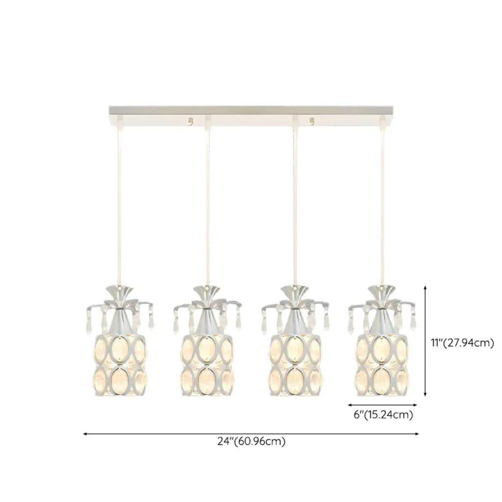 Suspension élégante cylindrique en cristal pour îlot de cuisine avec projecteur