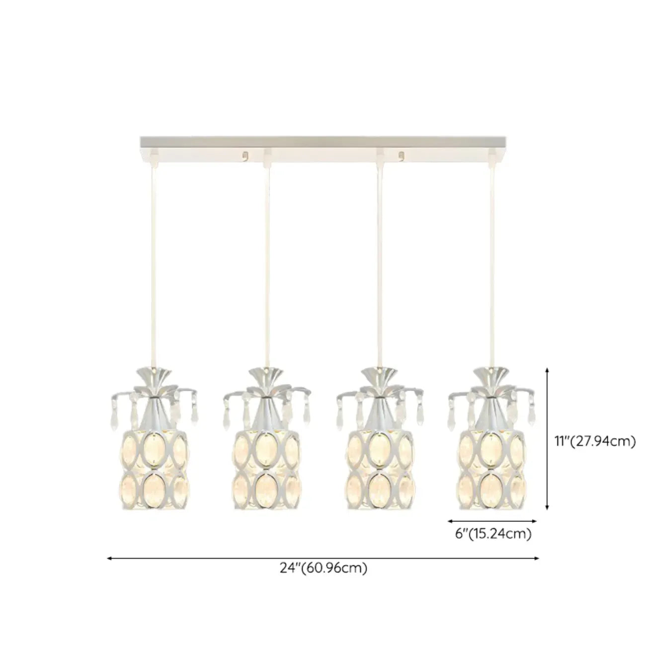 Suspension élégante cylindrique en cristal pour îlot de cuisine avec projecteur