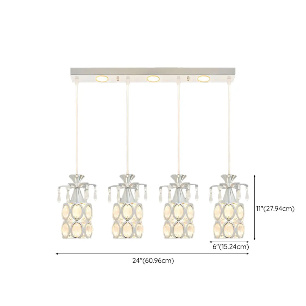 Suspension élégante cylindrique en cristal pour îlot de cuisine avec projecteur