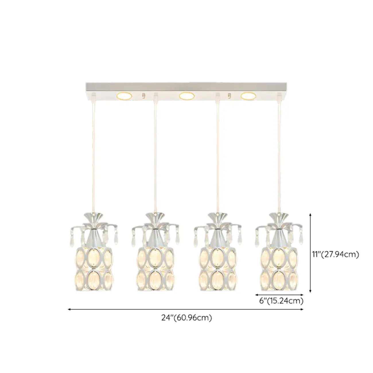 Suspension élégante cylindrique en cristal pour îlot de cuisine avec projecteur