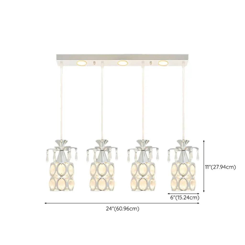 Suspension élégante cylindrique en cristal pour îlot de cuisine avec projecteur
