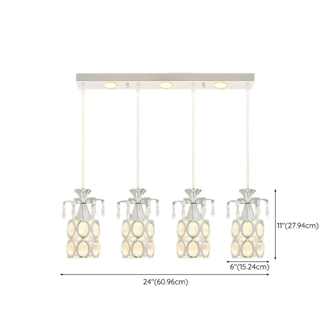Suspension élégante cylindrique en cristal pour îlot de cuisine avec projecteur