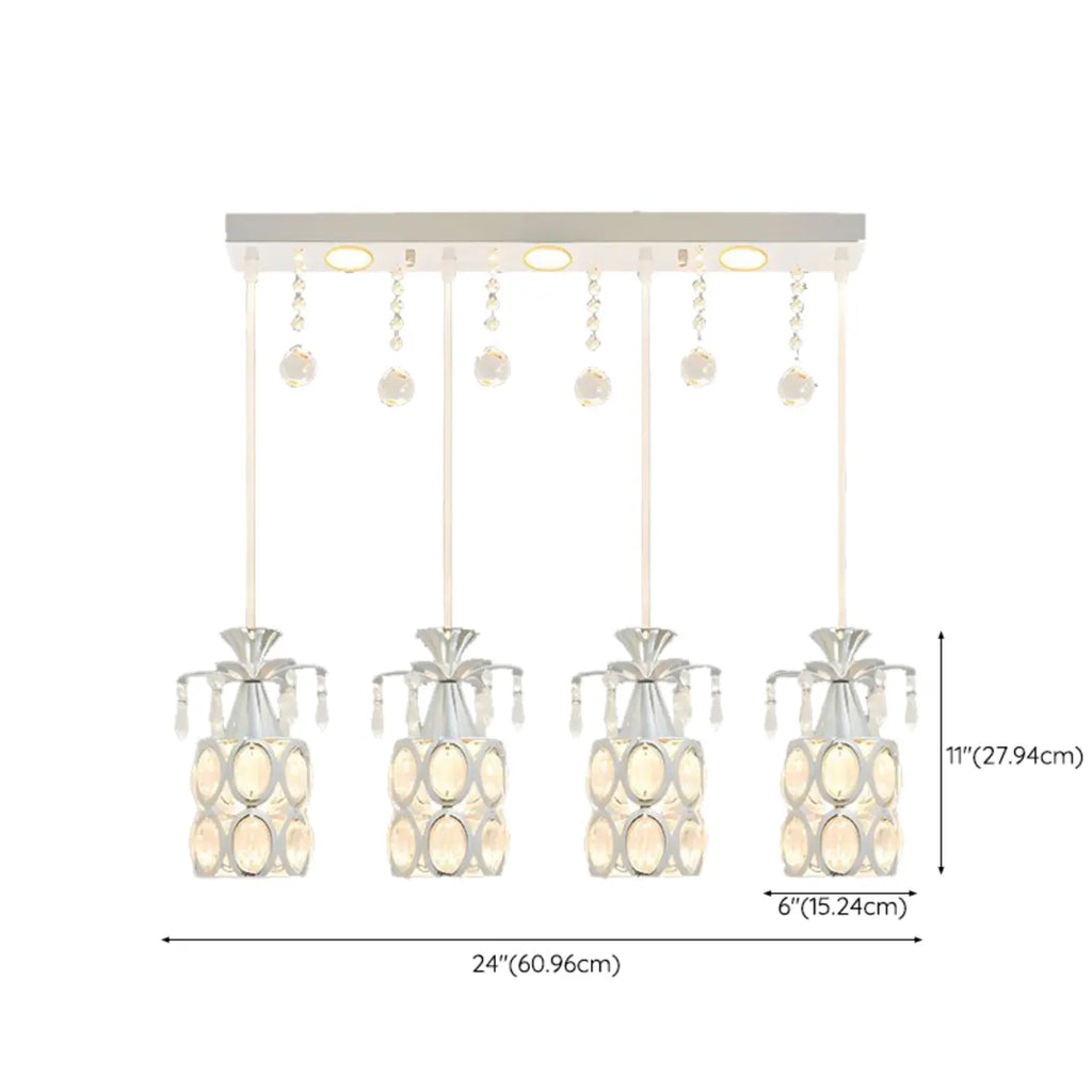 Suspension élégante cylindrique en cristal pour îlot de cuisine avec projecteur