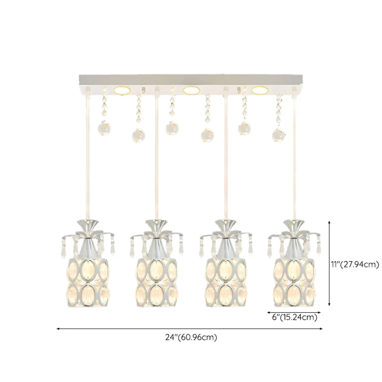 Suspension élégante cylindrique en cristal pour îlot de cuisine avec projecteur