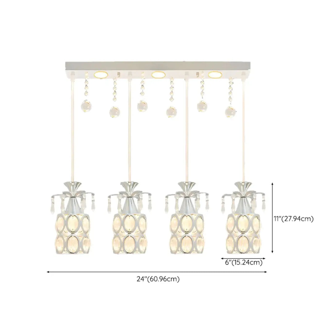 Suspension élégante cylindrique en cristal pour îlot de cuisine avec projecteur