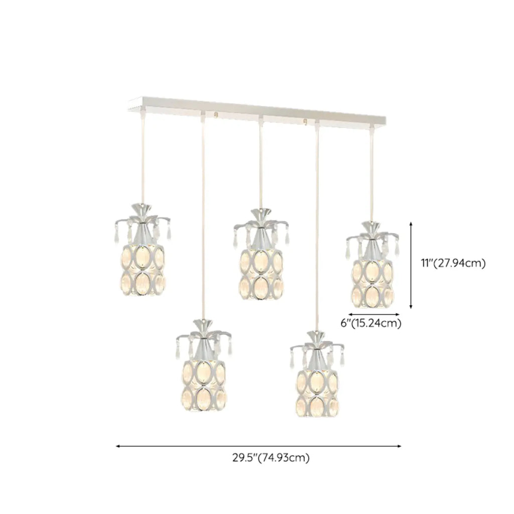 Suspension élégante cylindrique en cristal pour îlot de cuisine avec projecteur