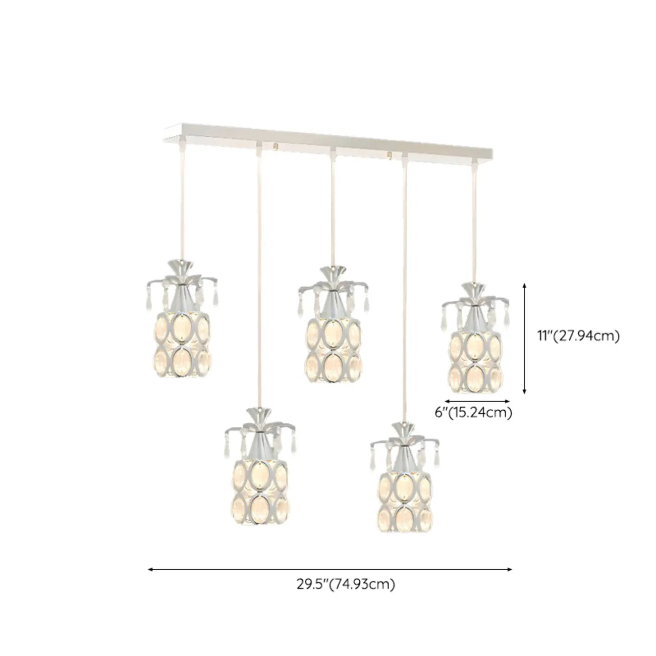 Suspension élégante cylindrique en cristal pour îlot de cuisine avec projecteur