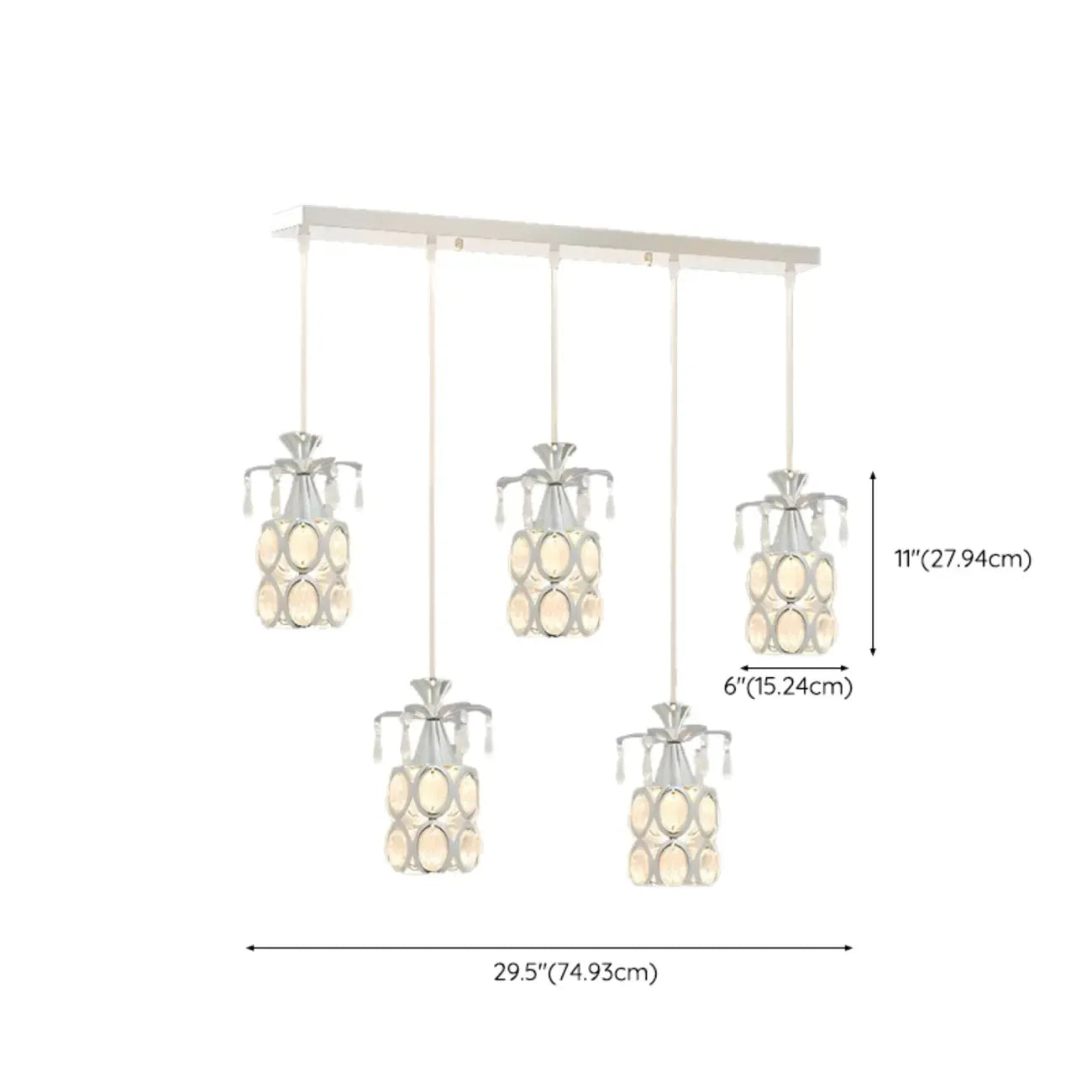 Suspension élégante cylindrique en cristal pour îlot de cuisine avec projecteur