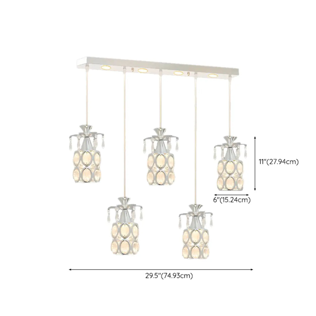 Suspension élégante cylindrique en cristal pour îlot de cuisine avec projecteur