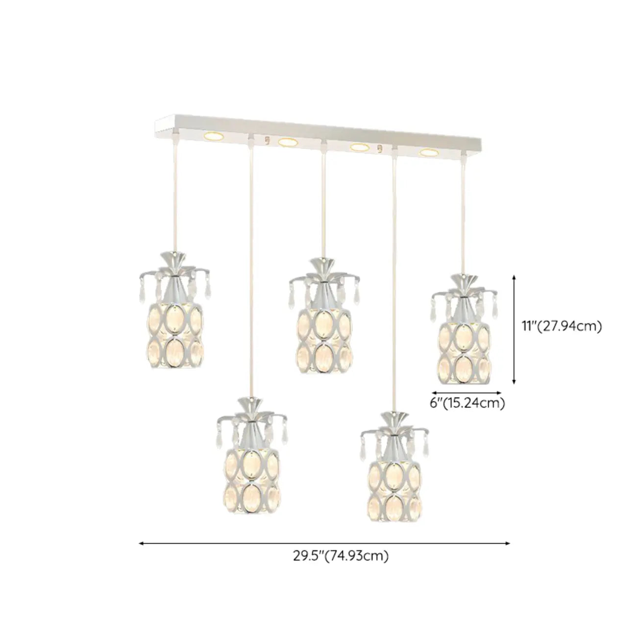 Suspension élégante cylindrique en cristal pour îlot de cuisine avec projecteur