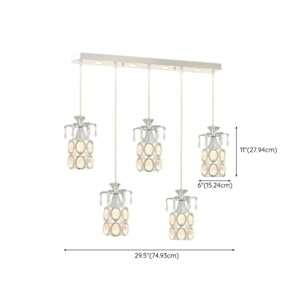 Suspension élégante cylindrique en cristal pour îlot de cuisine avec projecteur